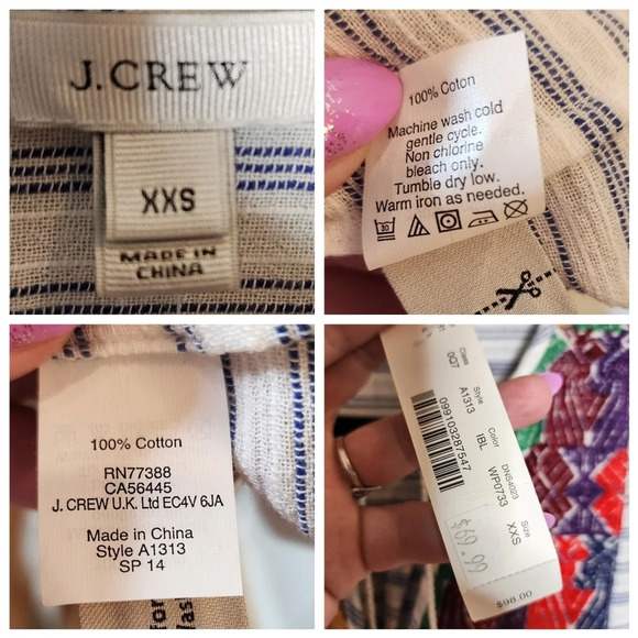 NWT J. Crew Embroidered Stripe Tunic. Women's size XXS - Picture 3 of 13